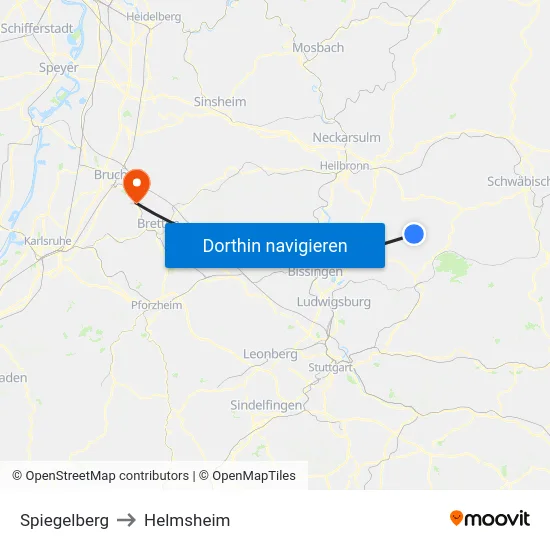 Spiegelberg to Helmsheim map