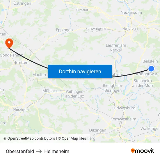 Oberstenfeld to Helmsheim map