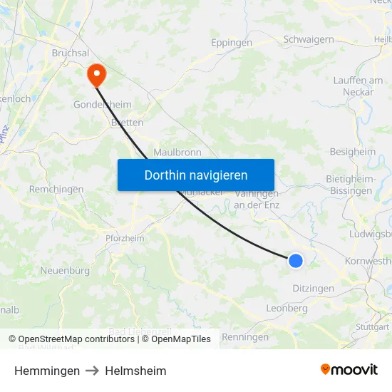 Hemmingen to Helmsheim map