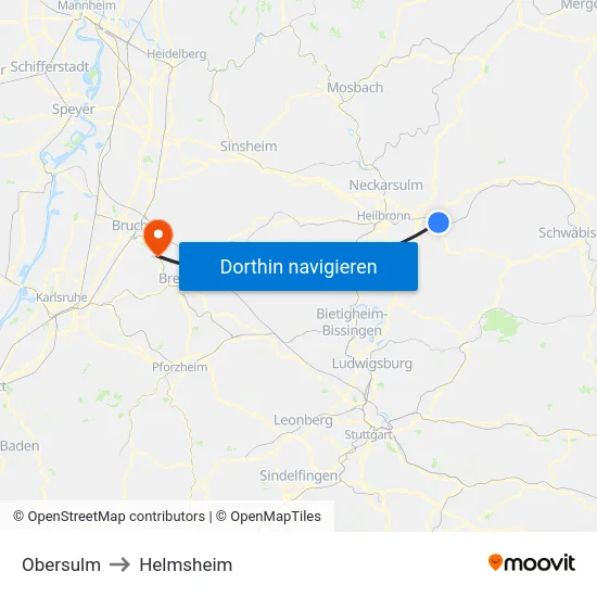 Obersulm to Helmsheim map