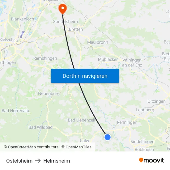 Ostelsheim to Helmsheim map