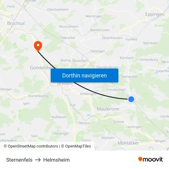 Sternenfels to Helmsheim map