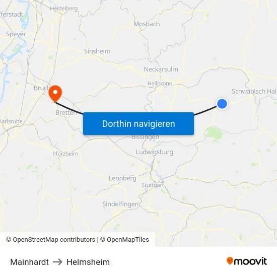 Mainhardt to Helmsheim map