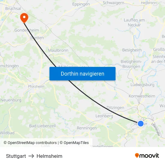 Stuttgart to Helmsheim map