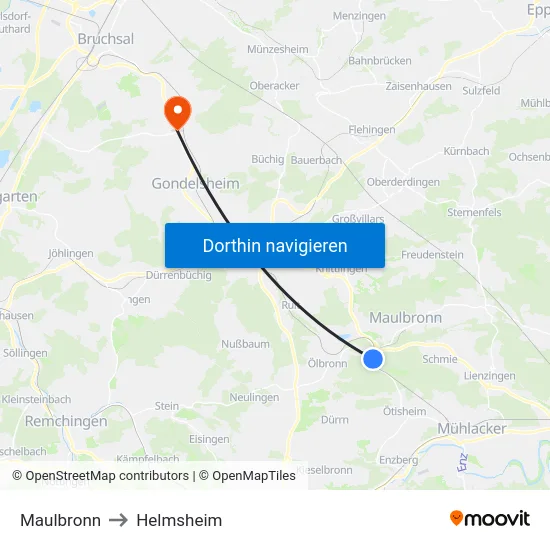 Maulbronn to Helmsheim map