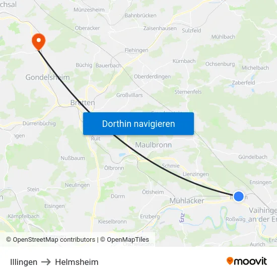 Illingen to Helmsheim map