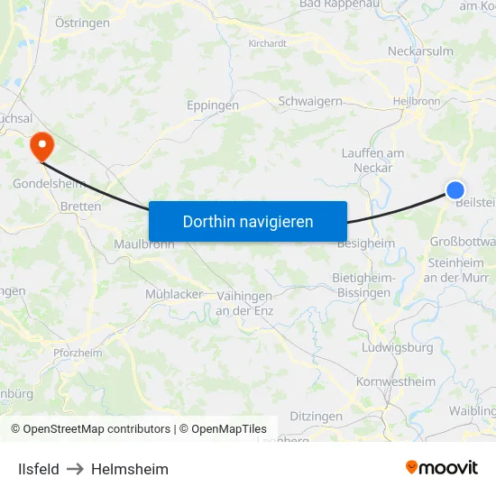 Ilsfeld to Helmsheim map