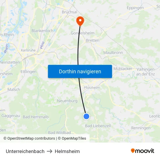 Unterreichenbach to Helmsheim map