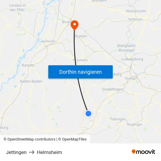 Jettingen to Helmsheim map
