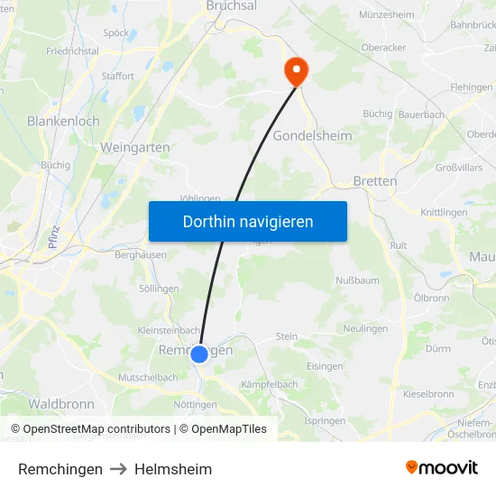 Remchingen to Helmsheim map