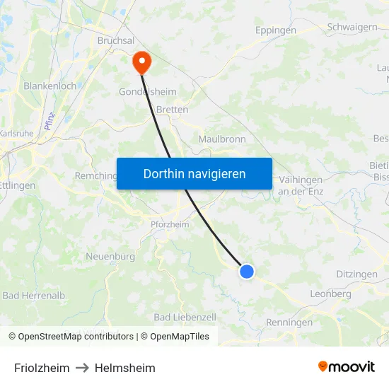 Friolzheim to Helmsheim map