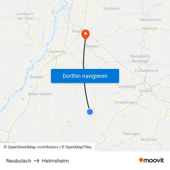 Neubulach to Helmsheim map