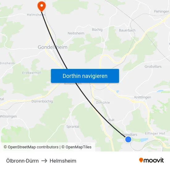 Ölbronn-Dürrn to Helmsheim map