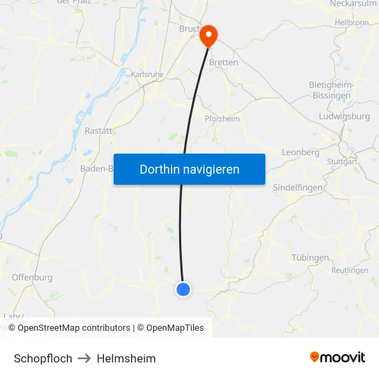 Schopfloch to Helmsheim map