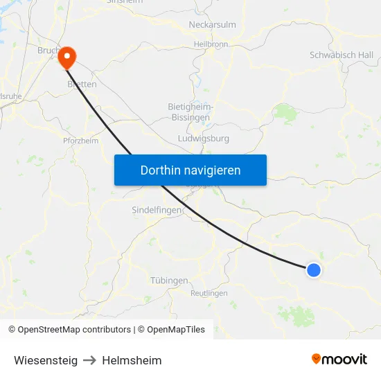 Wiesensteig to Helmsheim map
