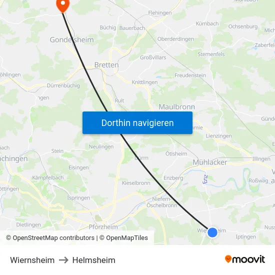 Wiernsheim to Helmsheim map