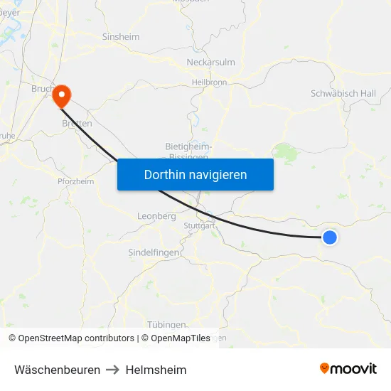 Wäschenbeuren to Helmsheim map