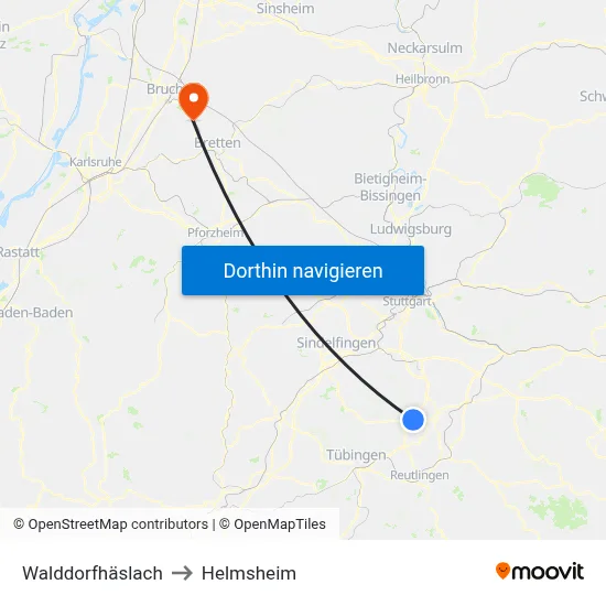 Walddorfhäslach to Helmsheim map