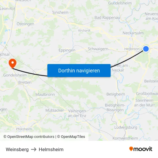 Weinsberg to Helmsheim map