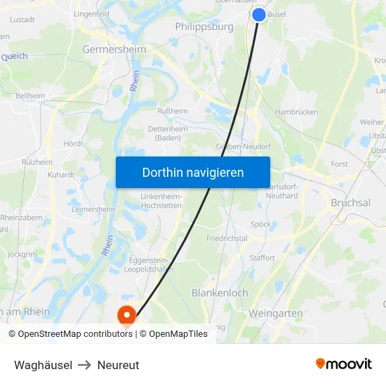Waghäusel to Neureut map