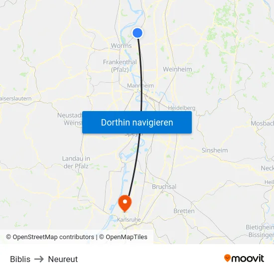 Biblis to Neureut map