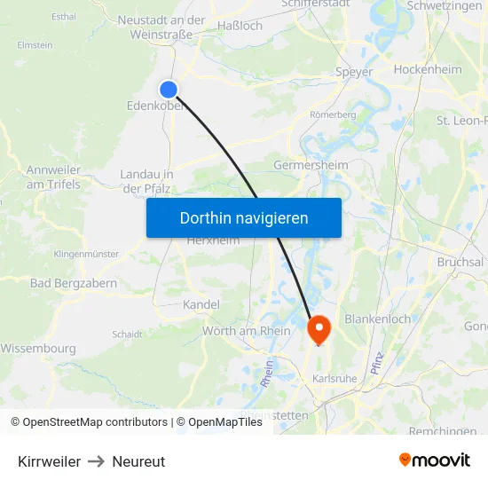 Kirrweiler to Neureut map
