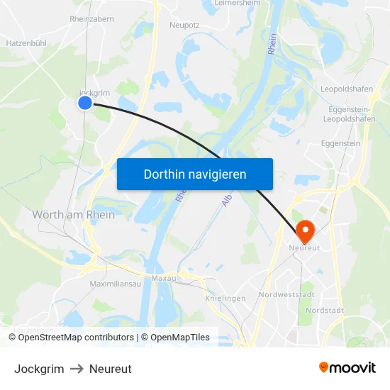 Jockgrim to Neureut map