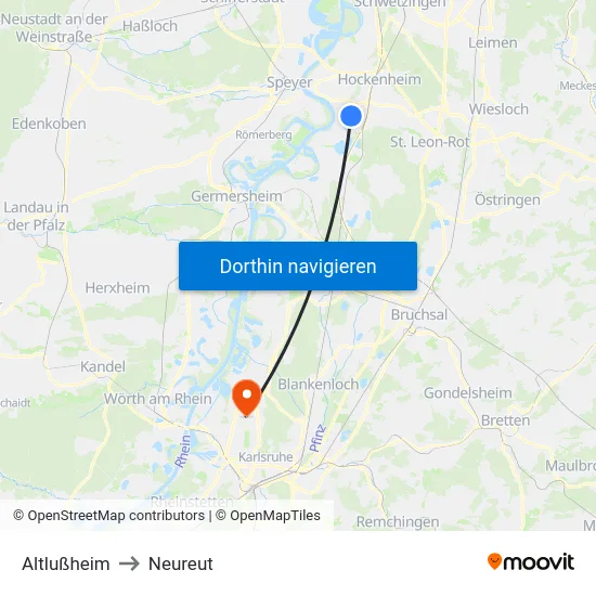 Altlußheim to Neureut map