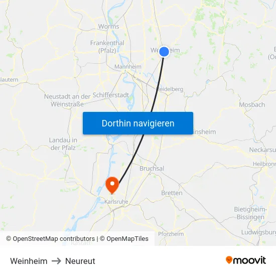 Weinheim to Neureut map