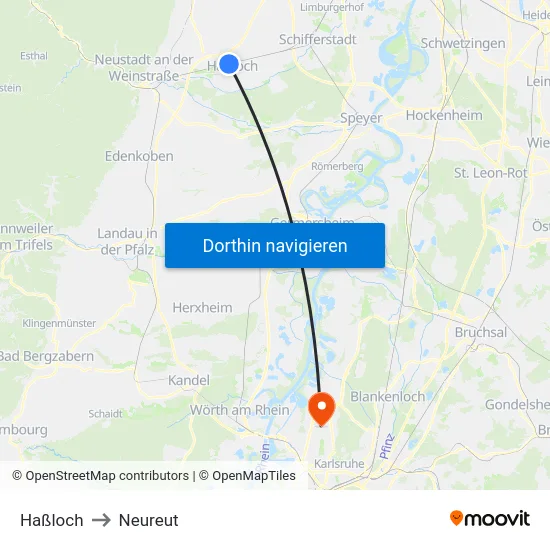 Haßloch to Neureut map