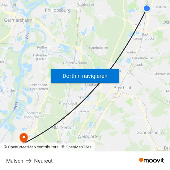 Malsch to Neureut map
