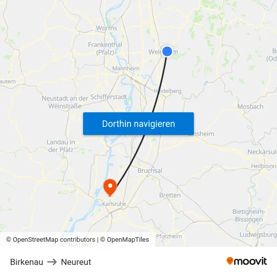 Birkenau to Neureut map