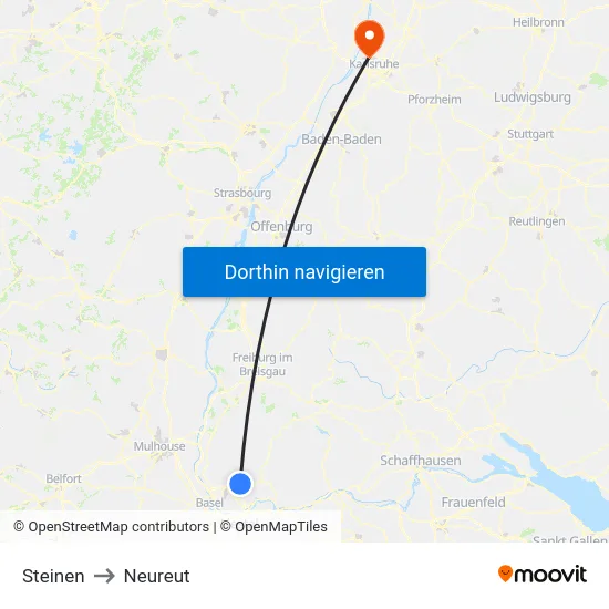 Steinen to Neureut map