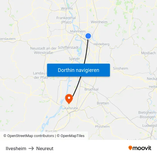 Ilvesheim to Neureut map