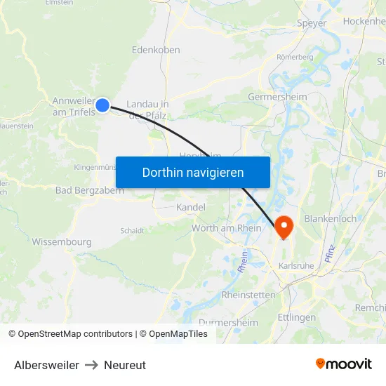 Albersweiler to Neureut map