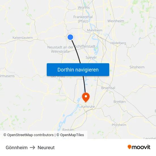 Gönnheim to Neureut map