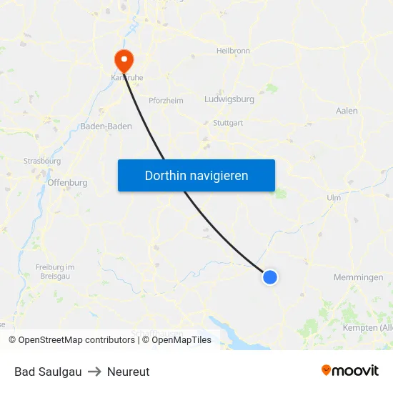 Bad Saulgau to Neureut map