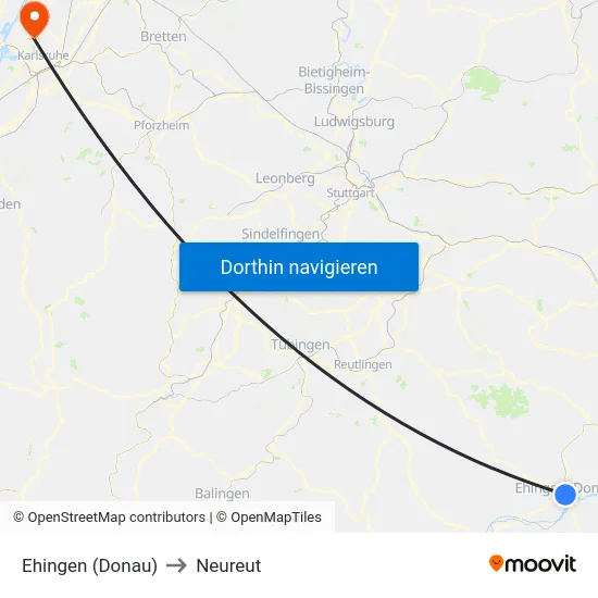 Ehingen (Donau) to Neureut map