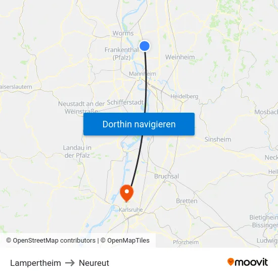 Lampertheim to Neureut map