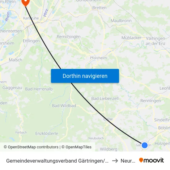 Gemeindeverwaltungsverband Gärtringen/Ehningen to Neureut map