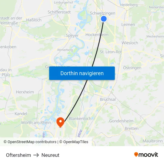 Oftersheim to Neureut map