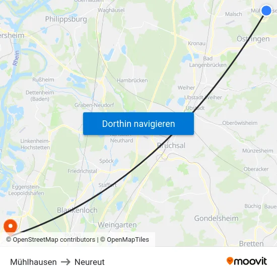 Mühlhausen to Neureut map