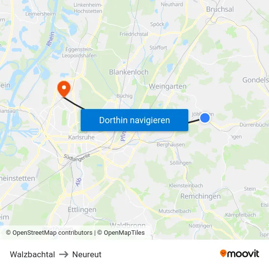 Walzbachtal to Neureut map