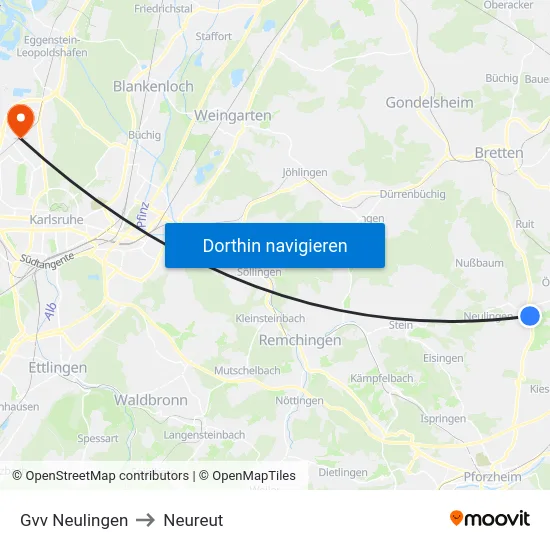 Gvv Neulingen to Neureut map