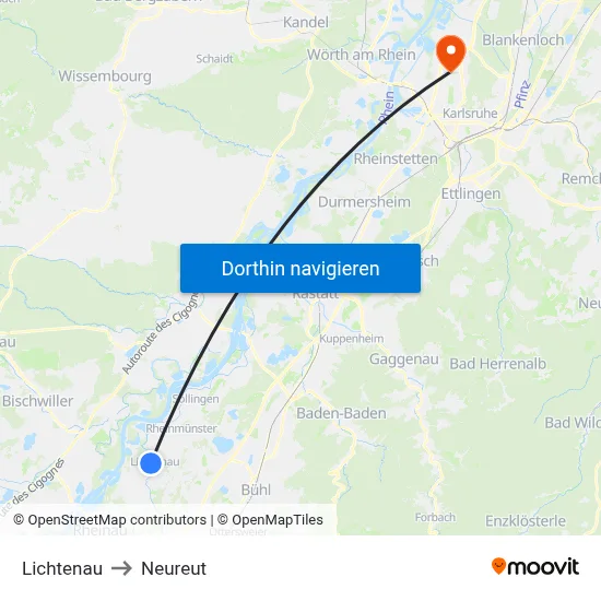 Lichtenau to Neureut map