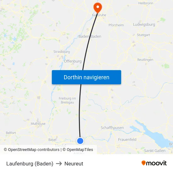 Laufenburg (Baden) to Neureut map