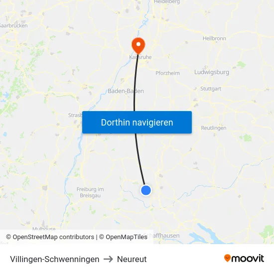 Villingen-Schwenningen to Neureut map