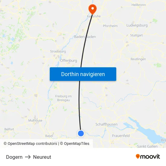 Dogern to Neureut map