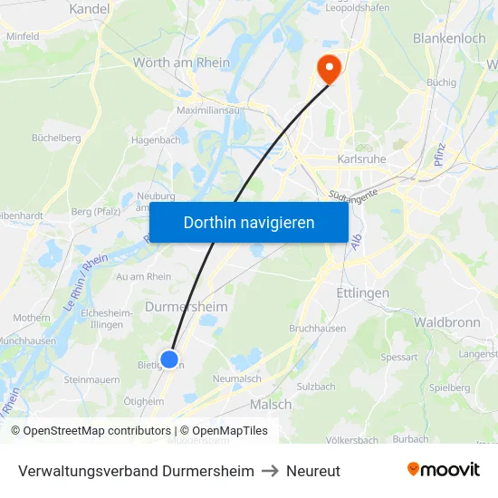 Verwaltungsverband Durmersheim to Neureut map