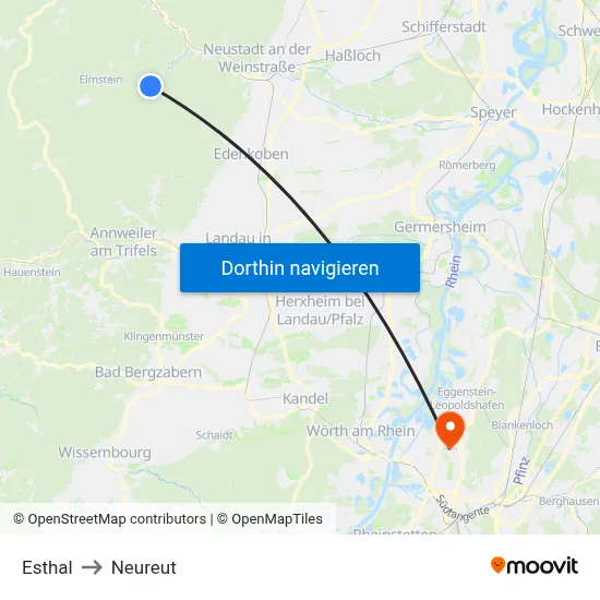 Esthal to Neureut map